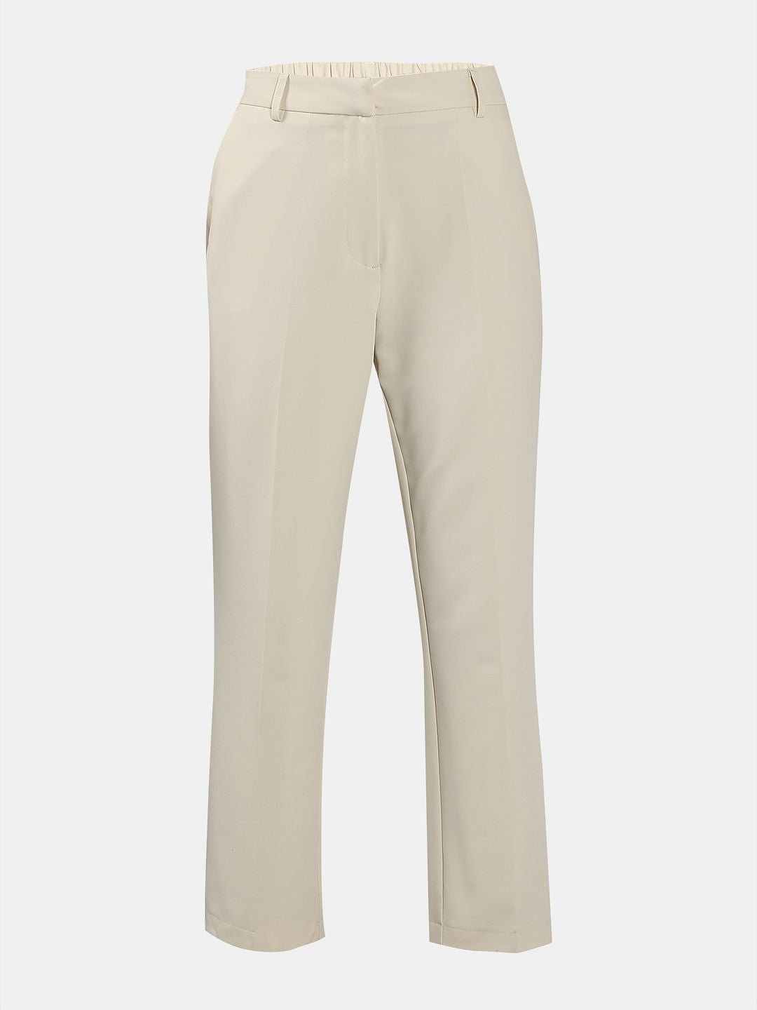 Beige Ankle Length Formal Pants