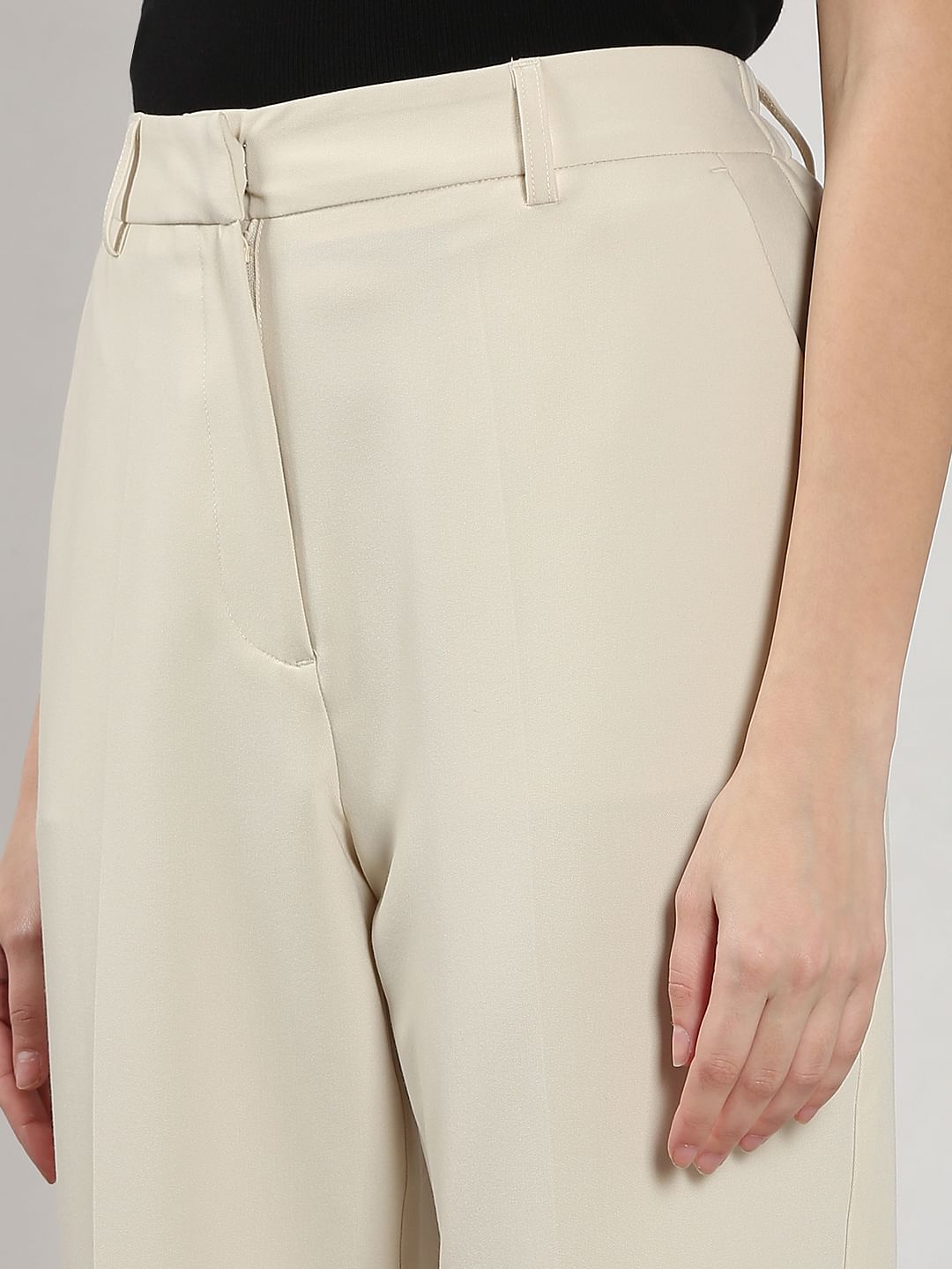 Beige Ankle Length Formal Pants