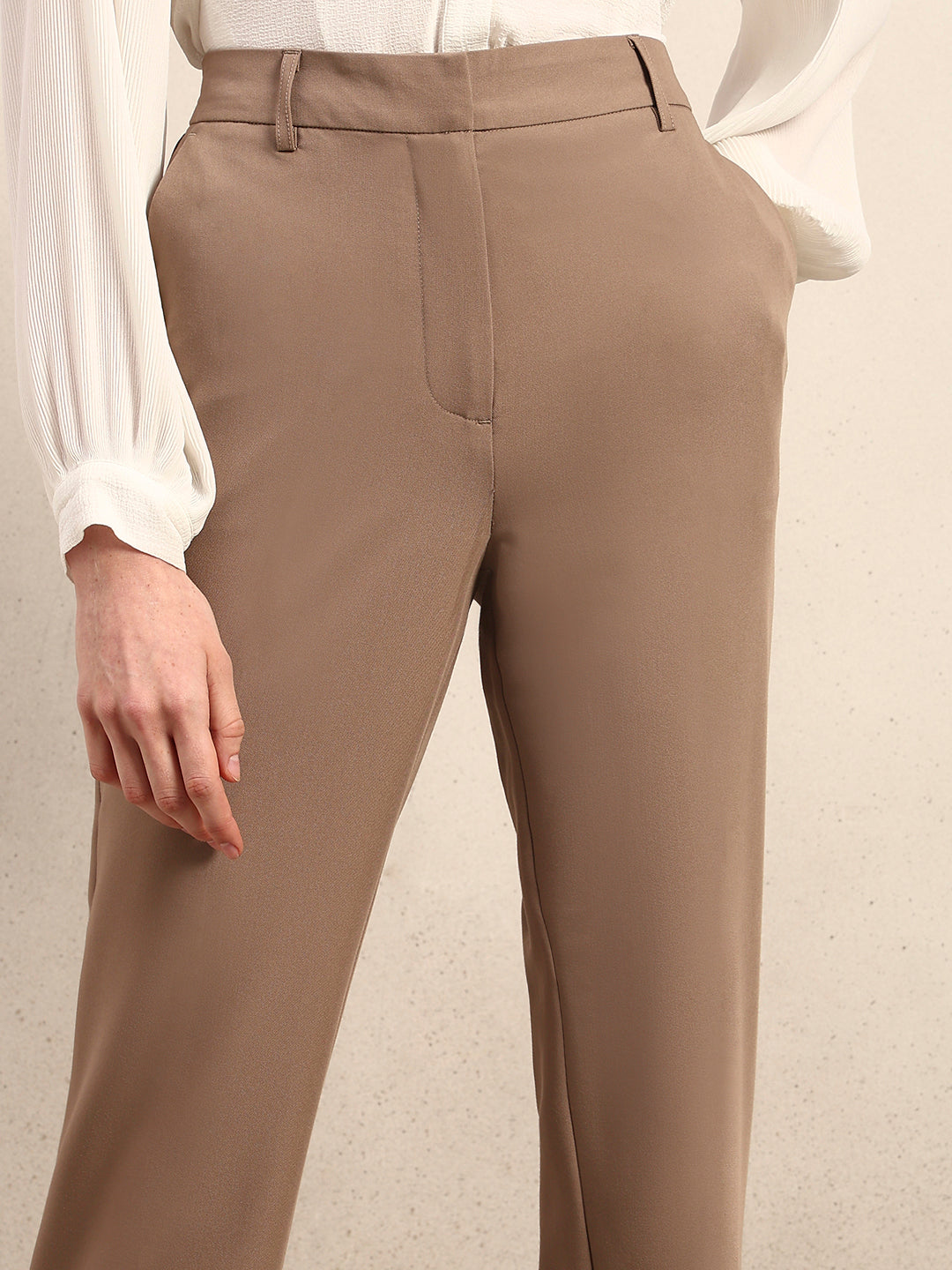 Brown Cropped Slim Fit Pants