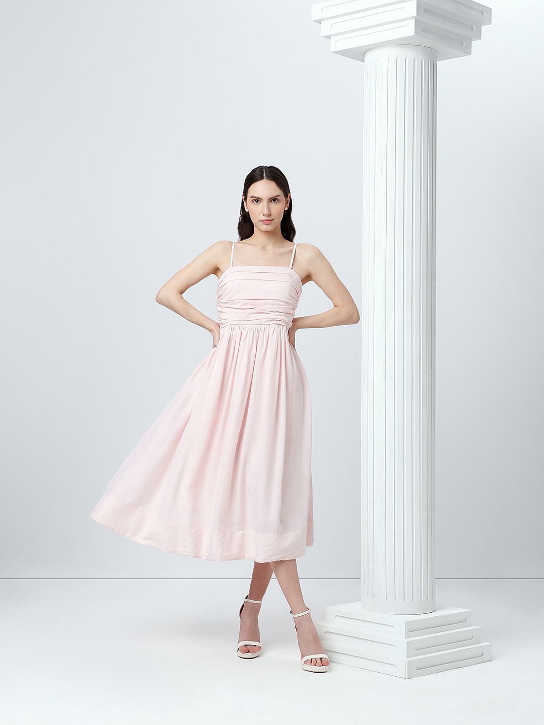 Light Pink Bow Detail Strappy Dress