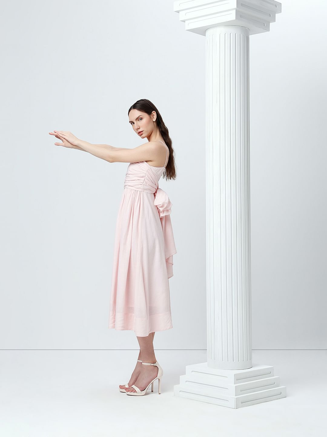 Light Pink Bow Detail Strappy Dress