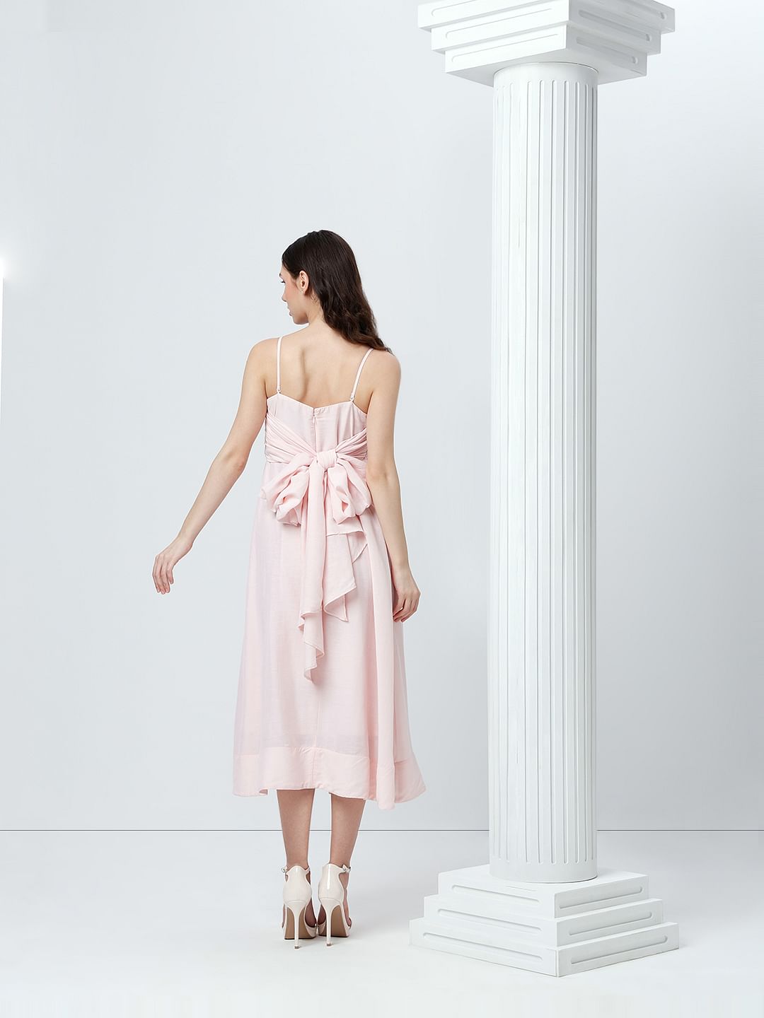 Light Pink Bow Detail Strappy Dress