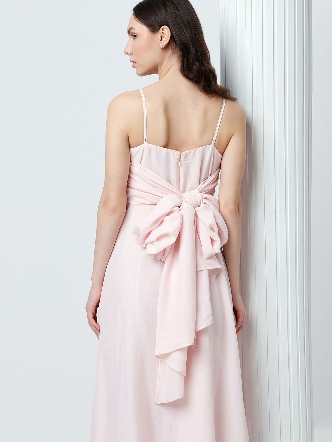 Light Pink Bow Detail Strappy Dress