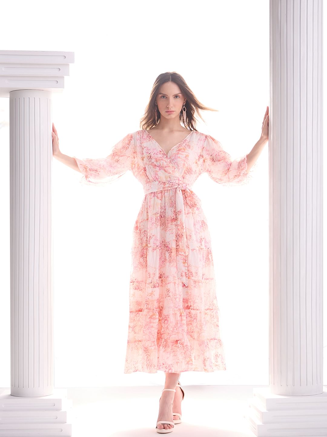 Pink Floral Print Maxi Dress