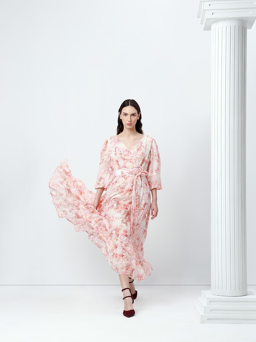 Pink Floral Print Maxi Dress