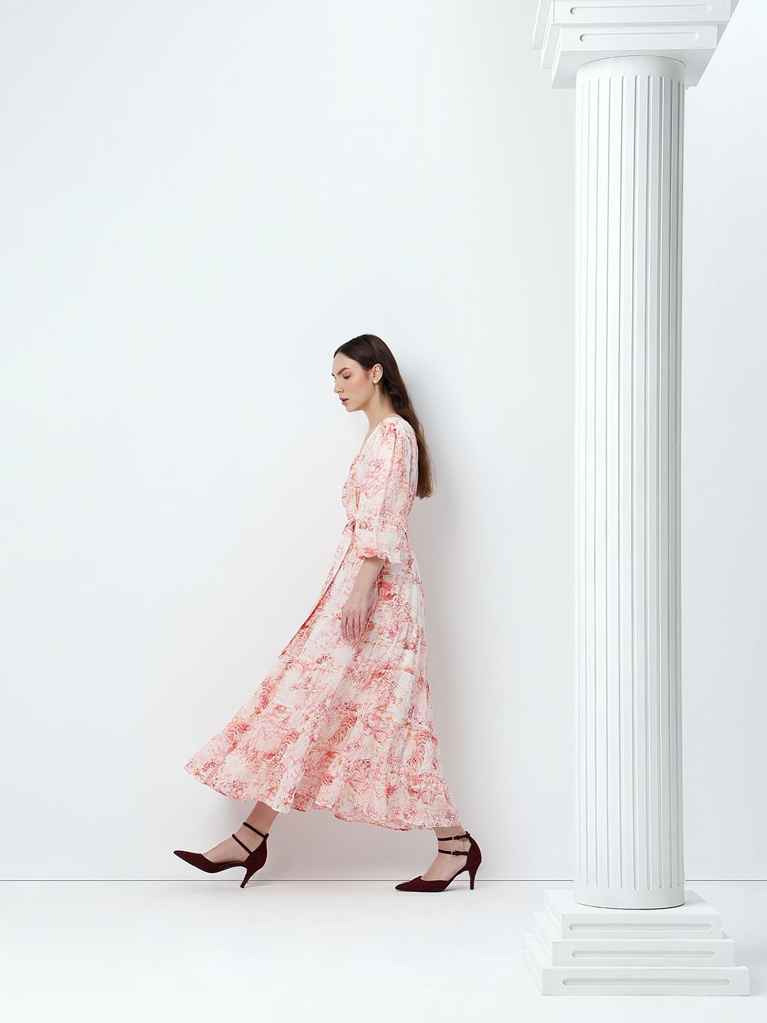 Pink Floral Print Maxi Dress