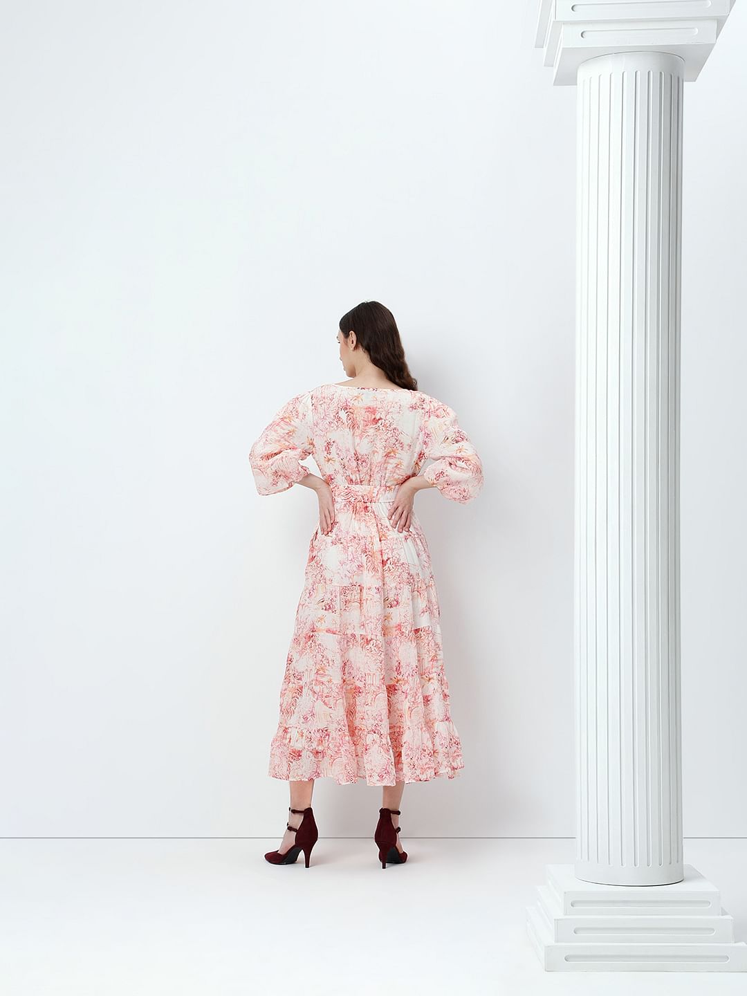 Pink Floral Print Maxi Dress