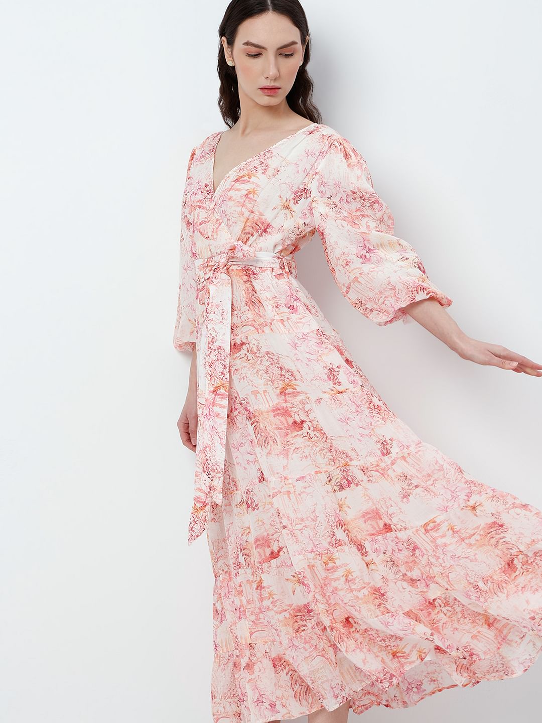 Pink Floral Print Maxi Dress