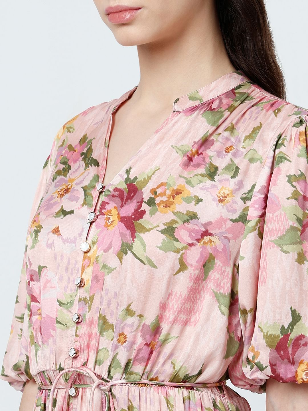 Pink Floral Print Midaxi Dress