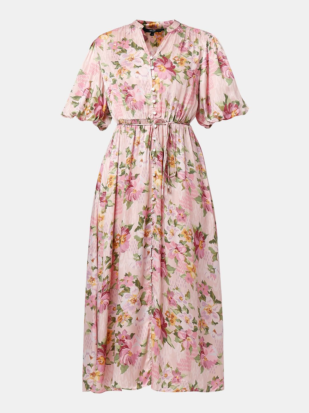 Pink Floral Print Midaxi Dress