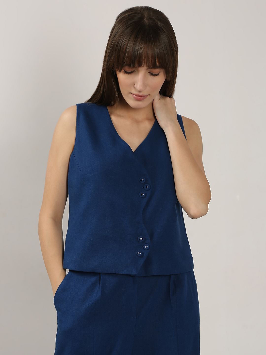 Blue Linen Co-Ord Set Vest