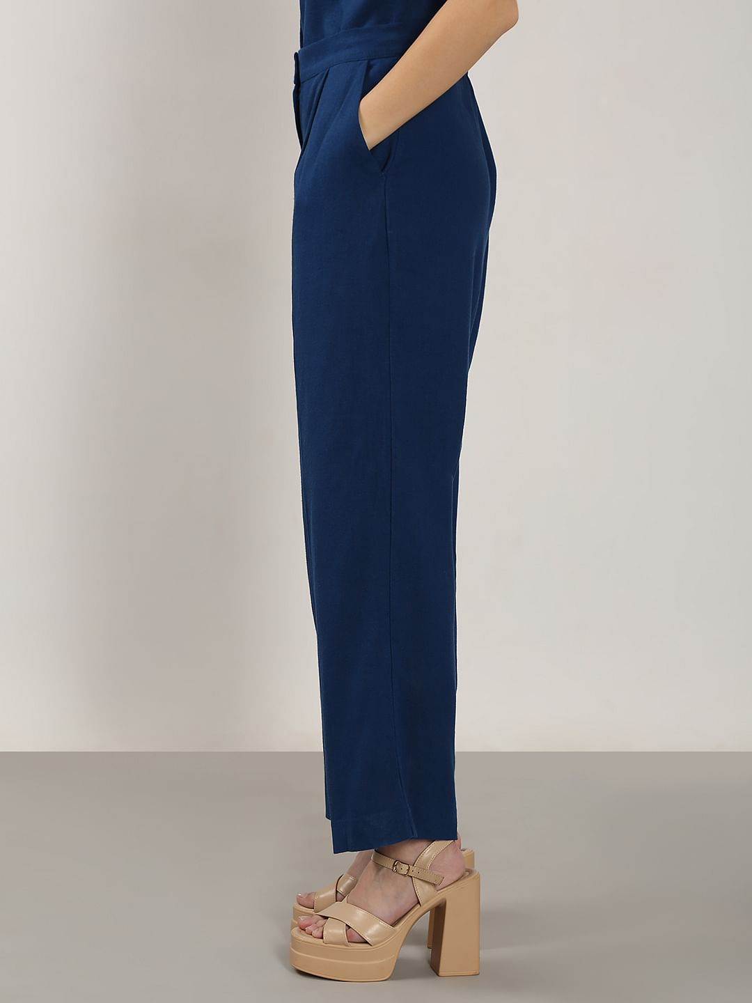 Blue Linen Co-Ord Set Pants