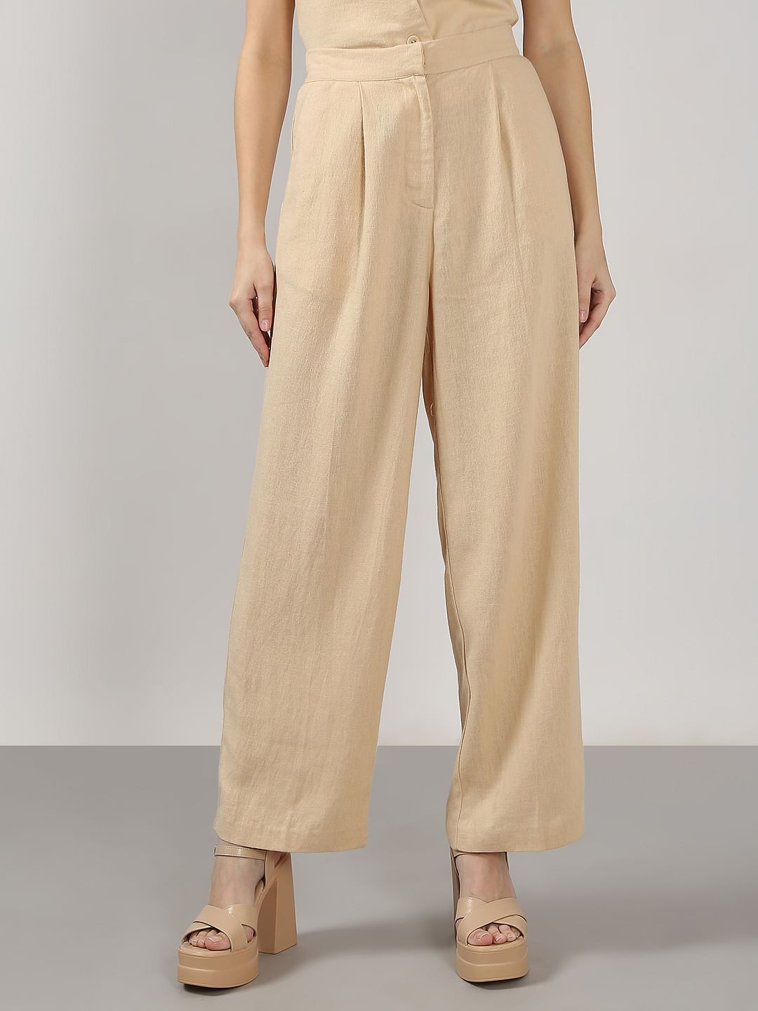 Beige High Rise Co-Ord Set Pants