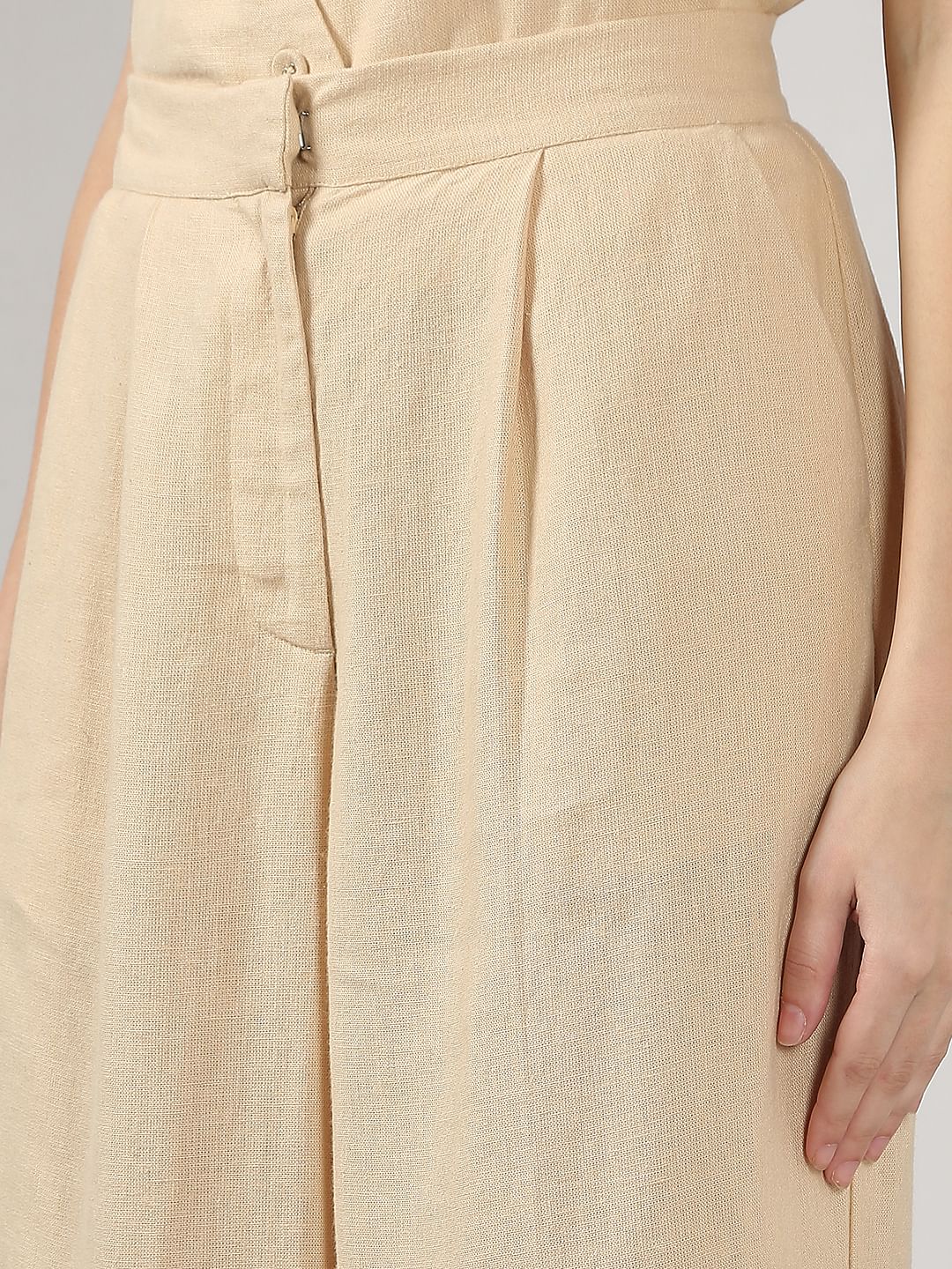 Beige High Rise Co-Ord Set Pants