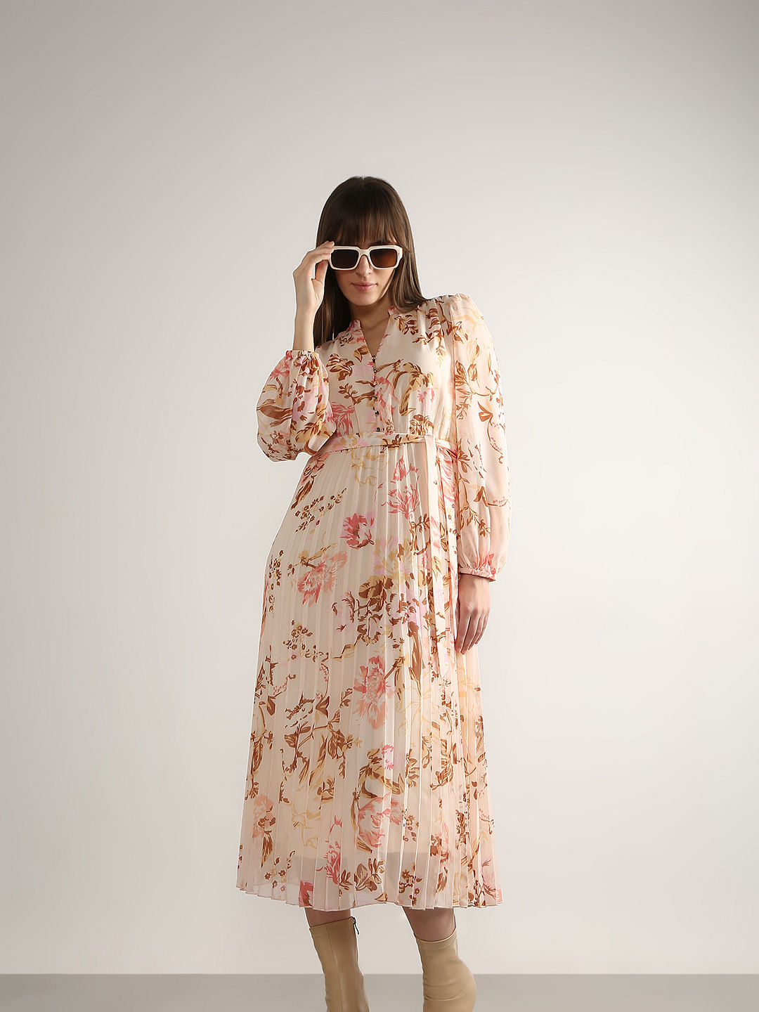 Peach Floral Midi Dress