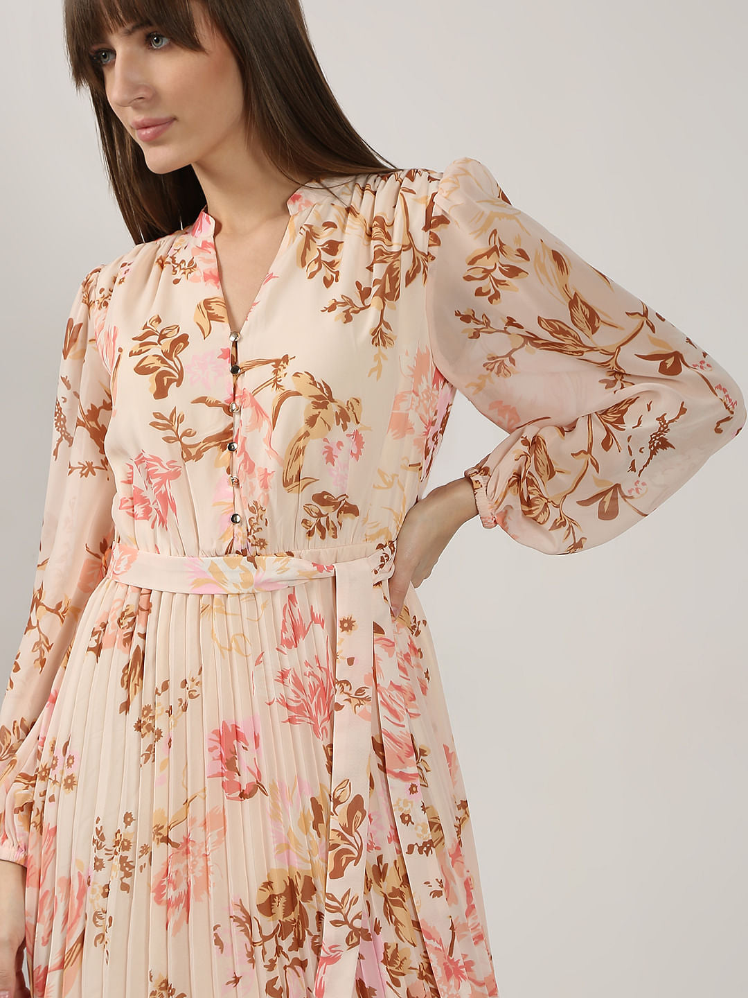 Peach Floral Midi Dress