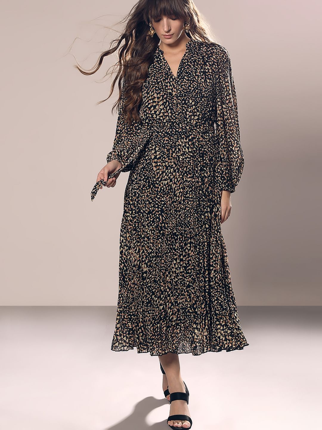 Black Printed Midi Dress