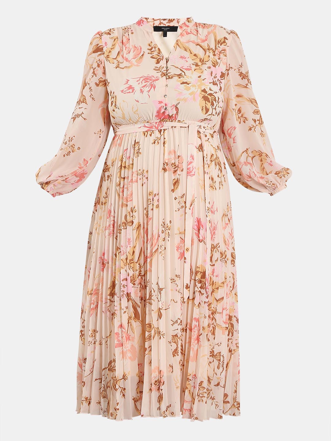 Vero Moda Curve Peach Floral Midaxi Pleated Dress
