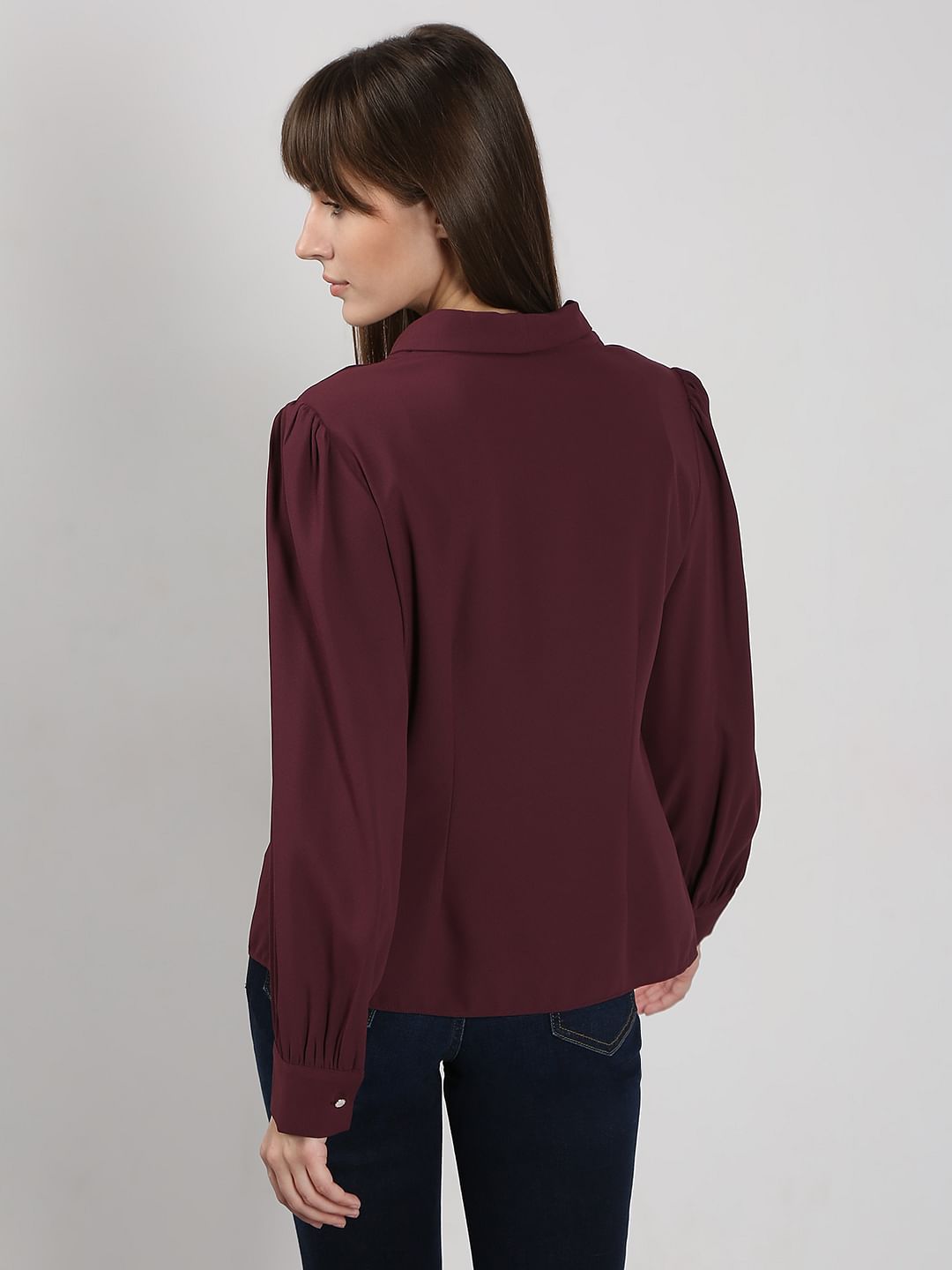 Wine Shawl Collar Shirt