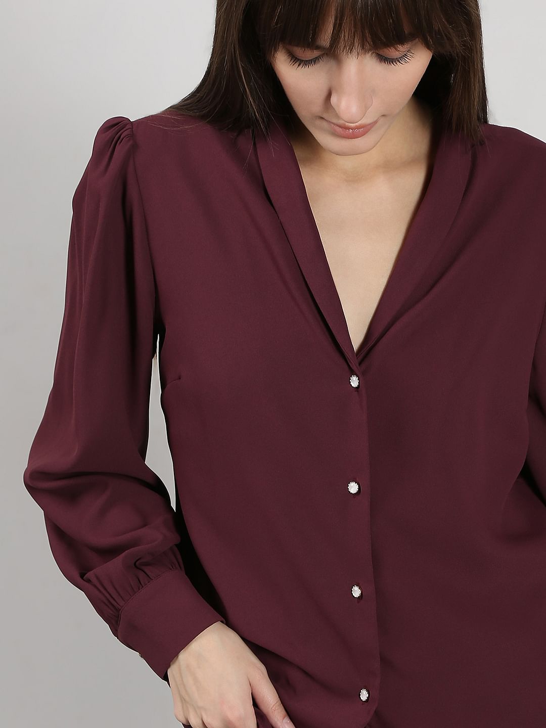 Wine Shawl Collar Shirt
