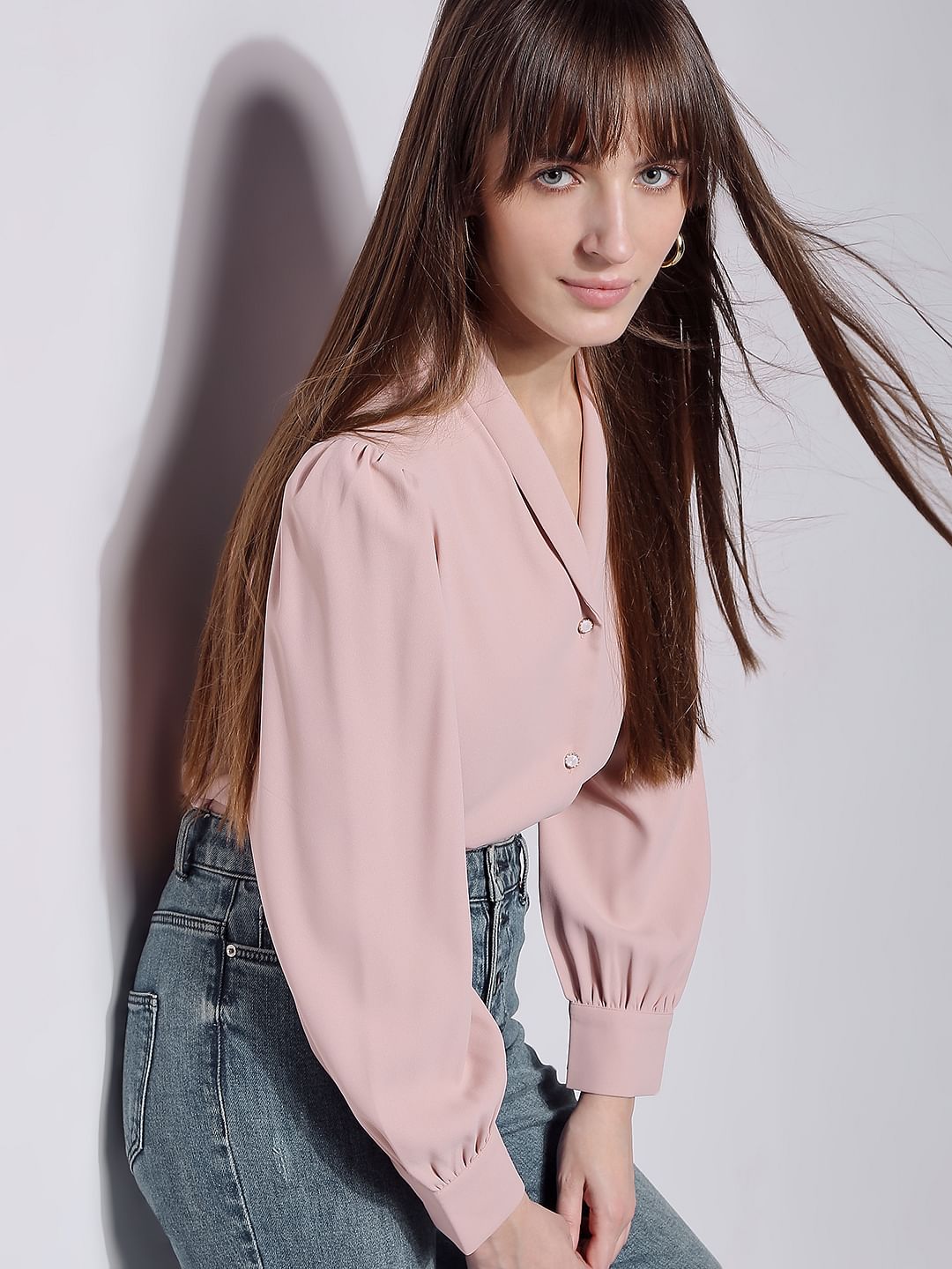 Pink Shawl Collar Shirt