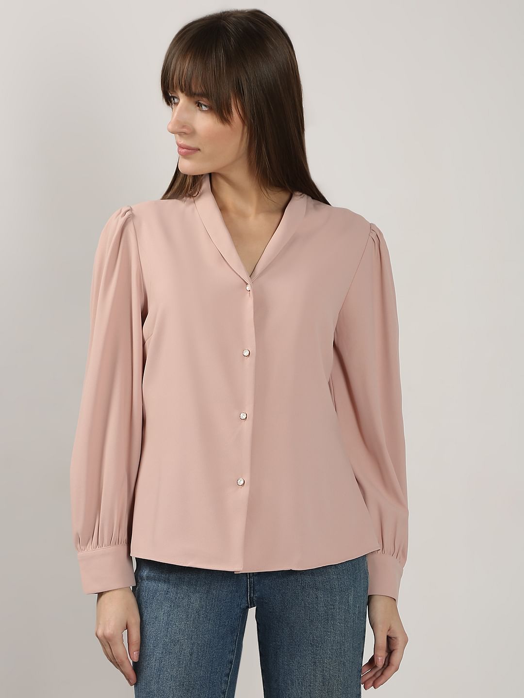 Pink Shawl Collar Shirt