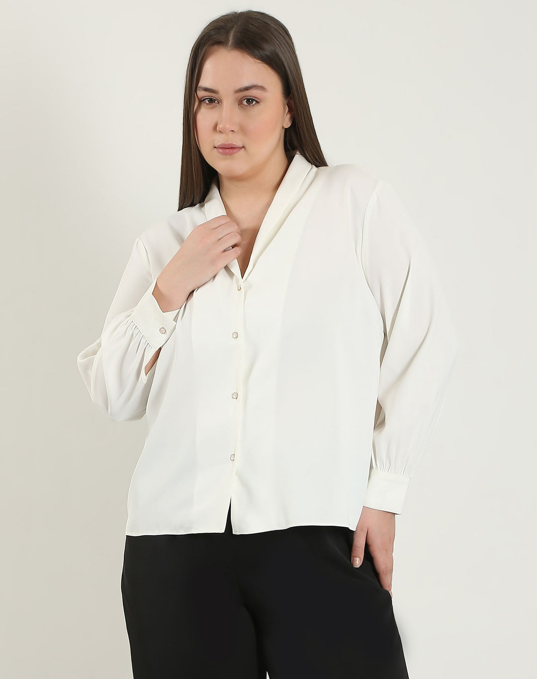 Curve White V Neck Shirt