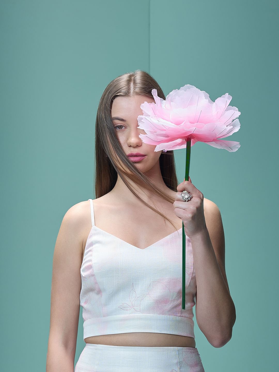 Marquee White Floral Co-Ord Set Crop Top