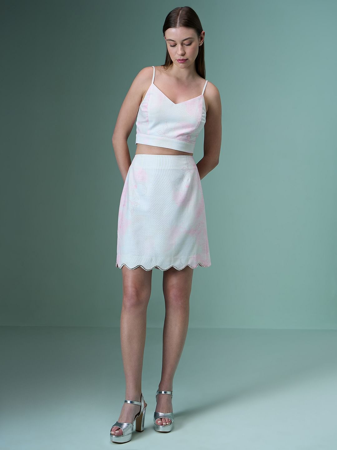 Marquee White Floral Co-Ord Set Crop Top