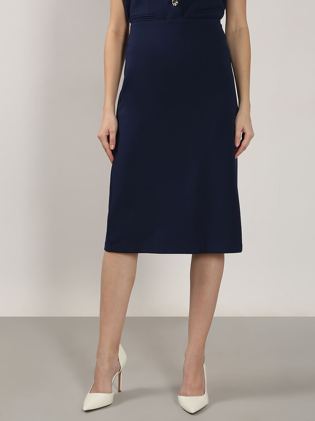 Navy Blue Midi Skirt