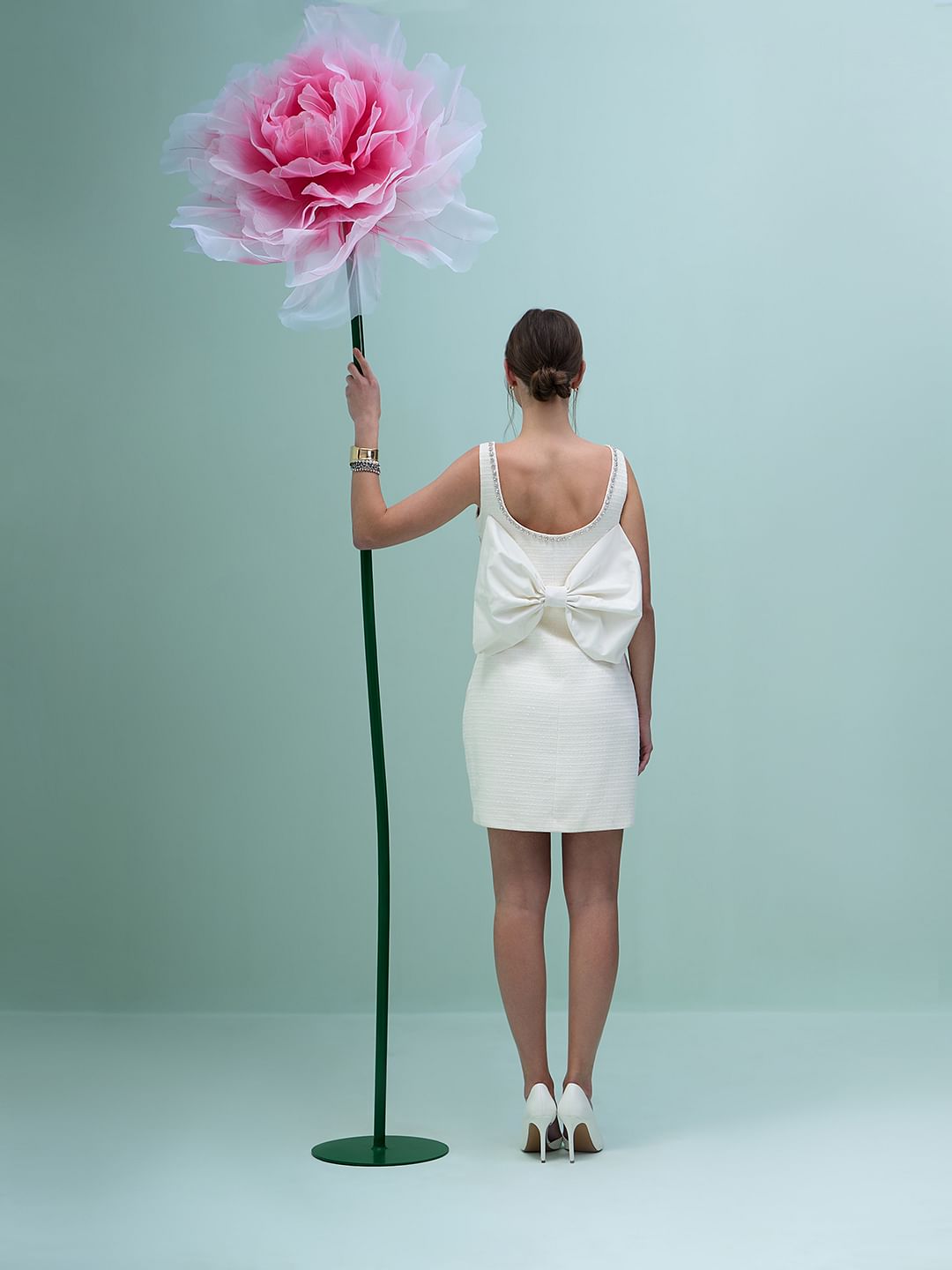 Marquee White Bow Detail Mini Dress