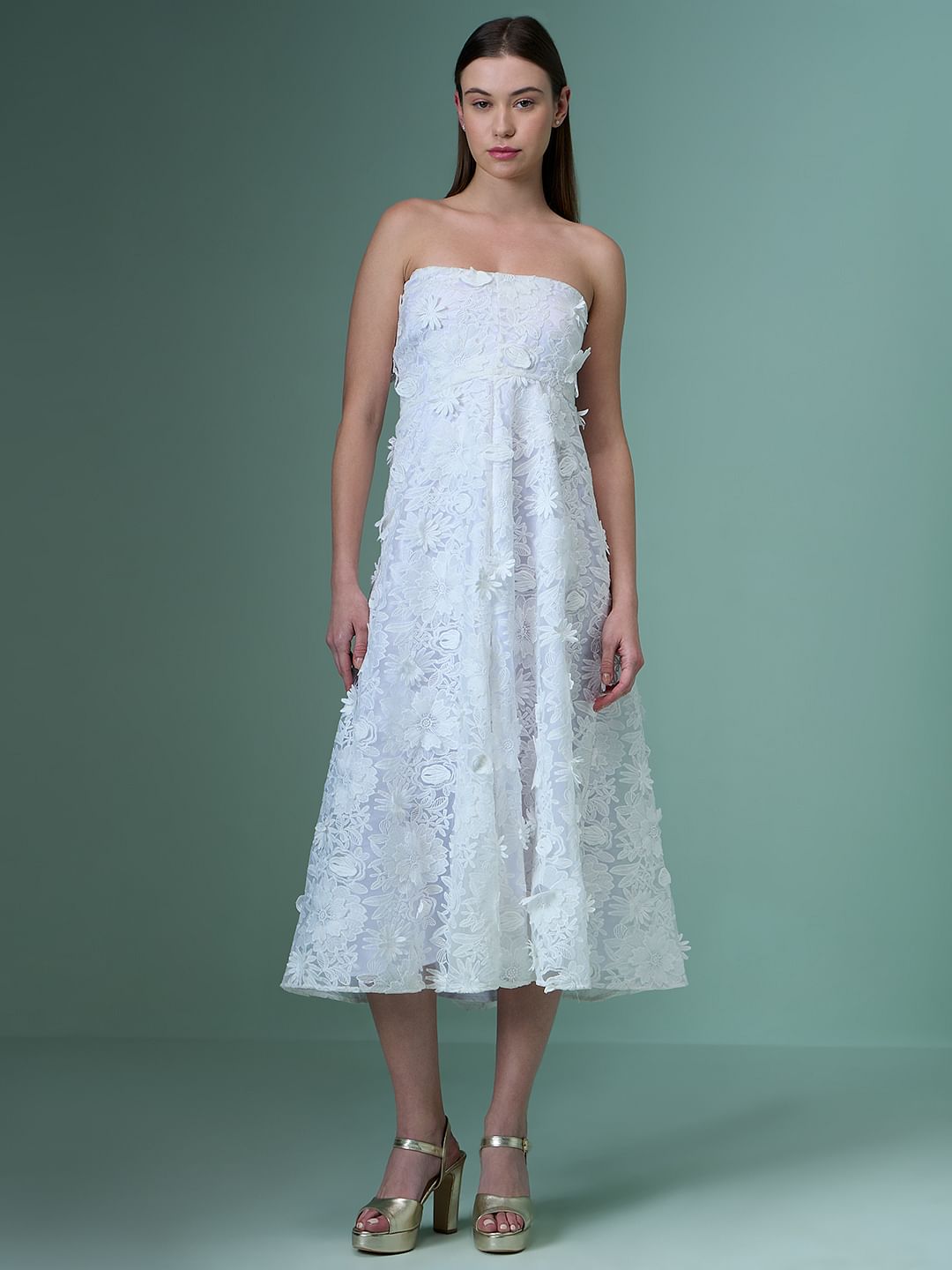 Marquee White Lace Applique Off-Shoulder Dress