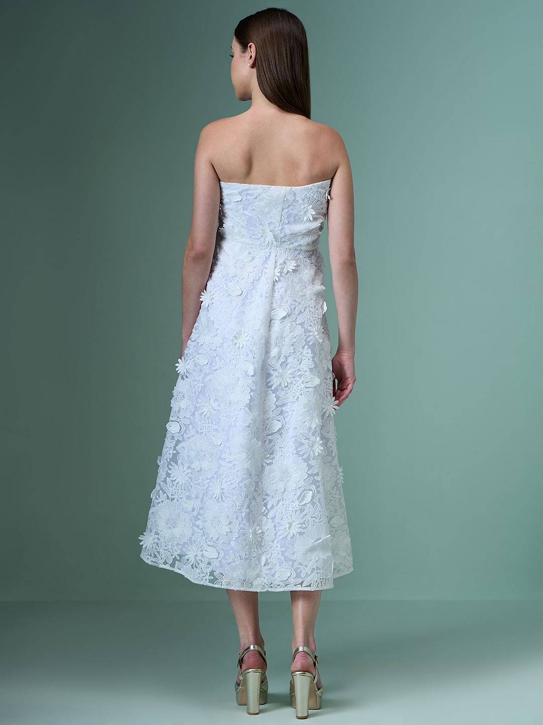 Marquee White Lace Applique Off-Shoulder Dress