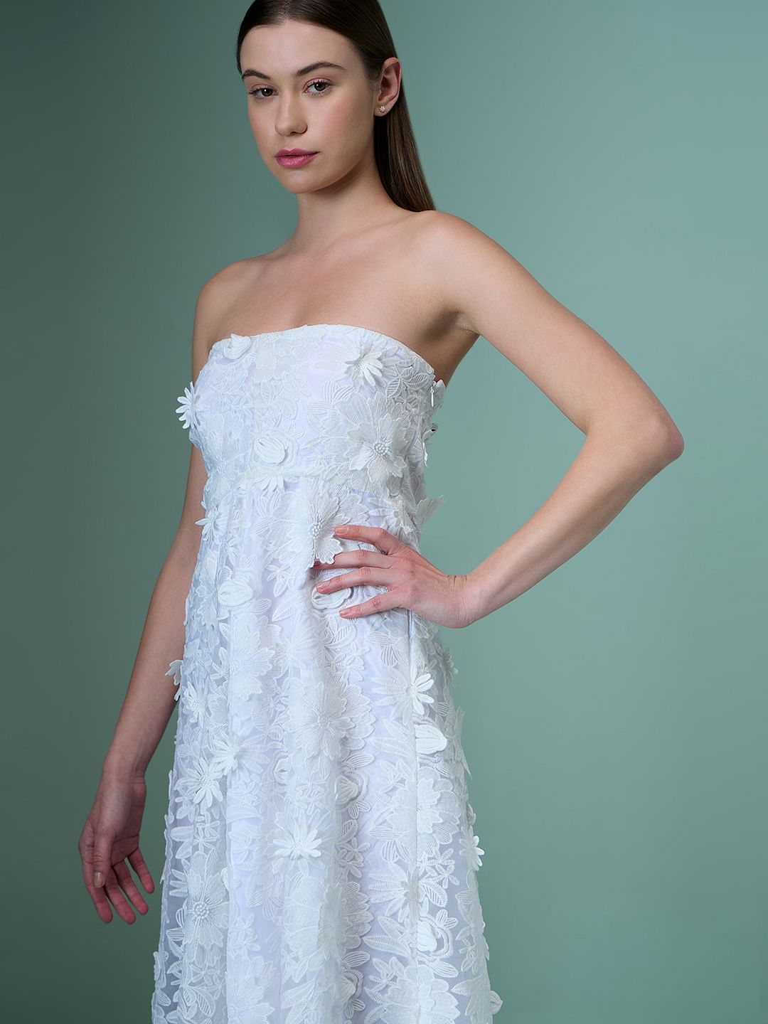 Marquee White Lace Applique Off-Shoulder Dress