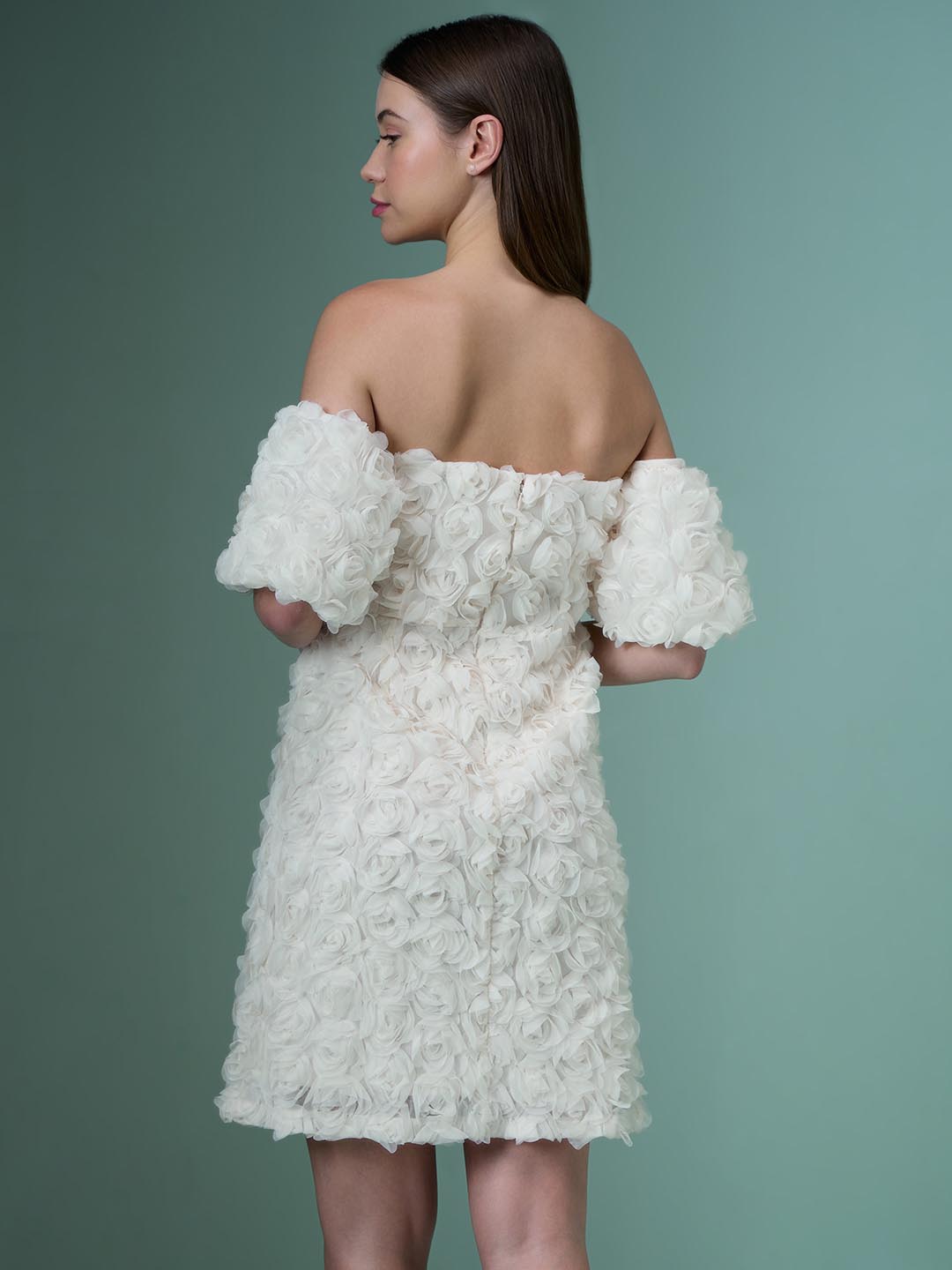 Marquee Ecru Rose Applique Dress