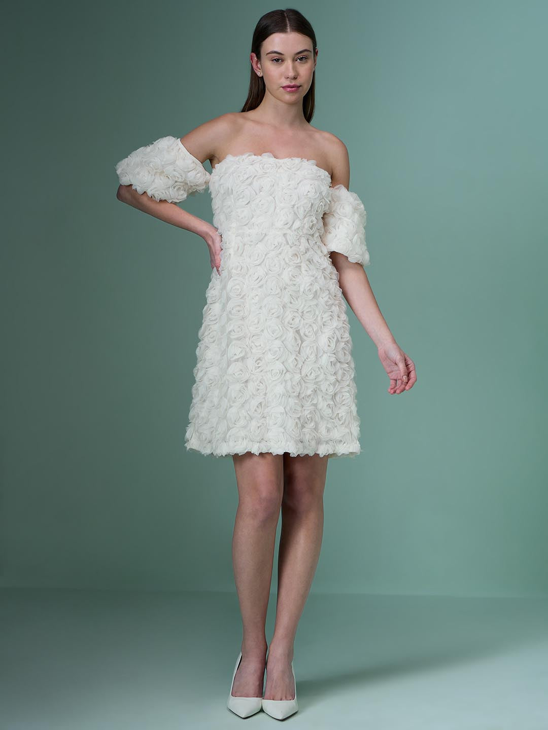 Marquee Ecru Rose Applique Dress