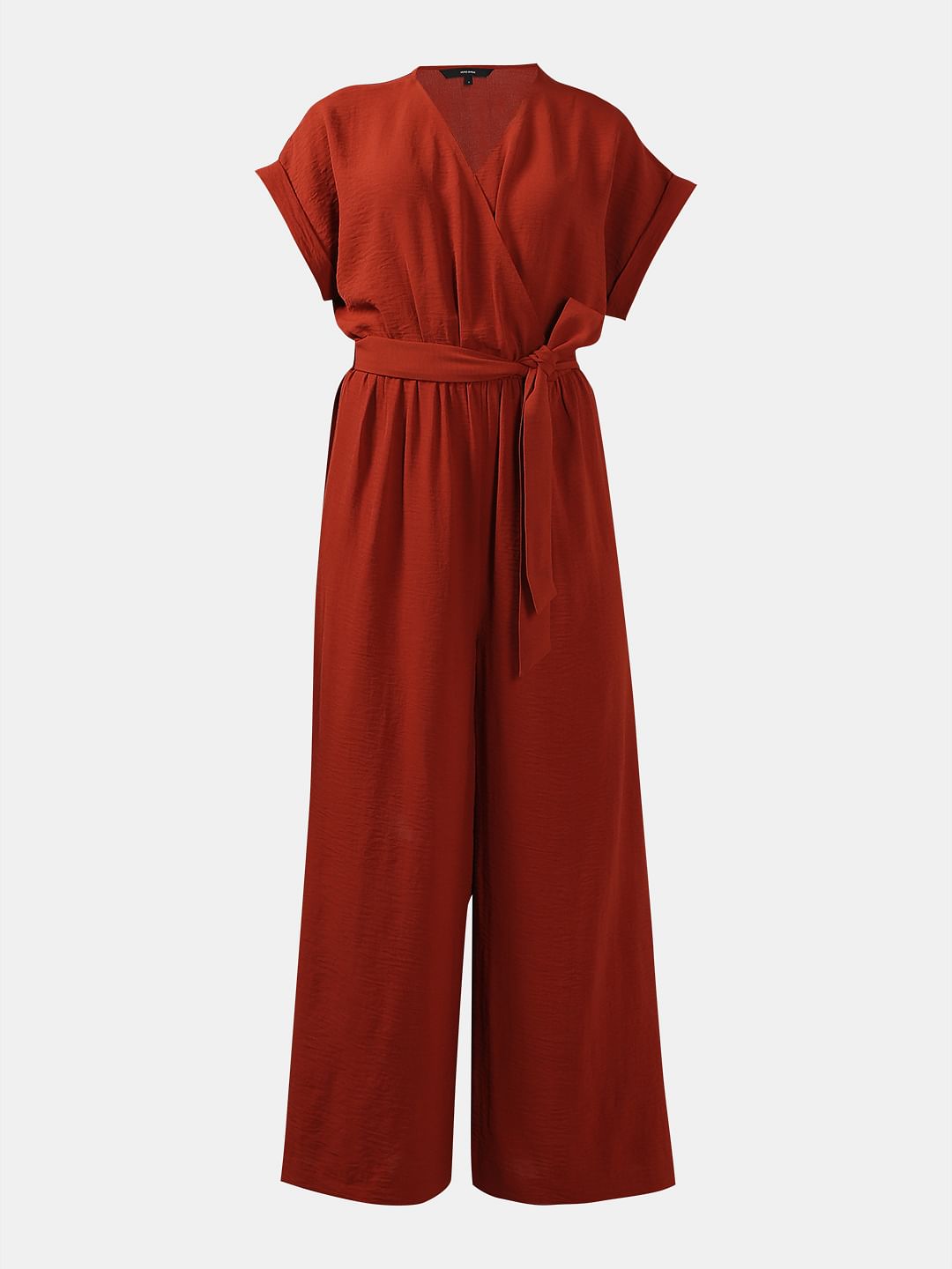 Red V Neck Jumpsuit
