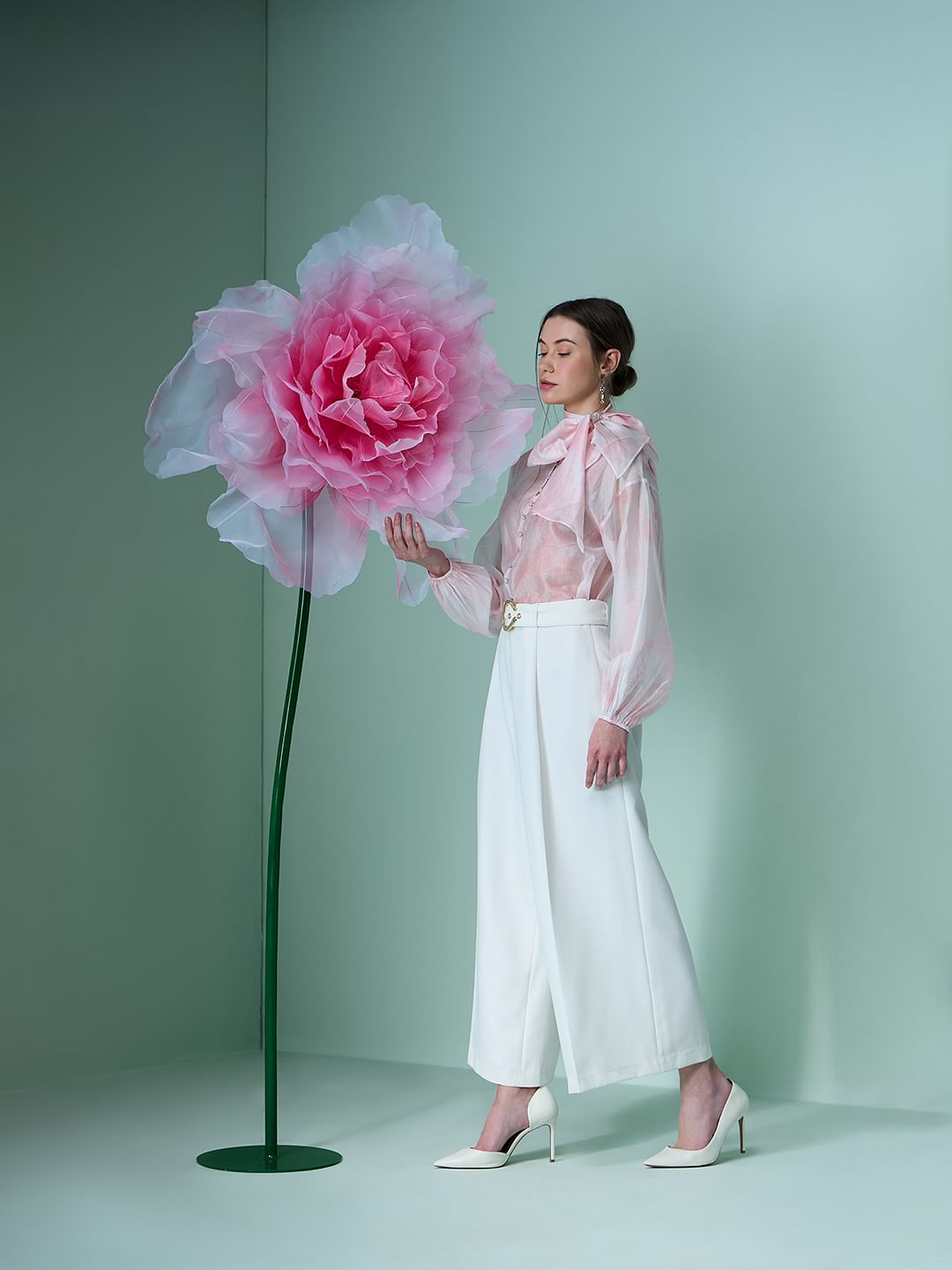 Marquee White Ankle Length Wide Leg Pants