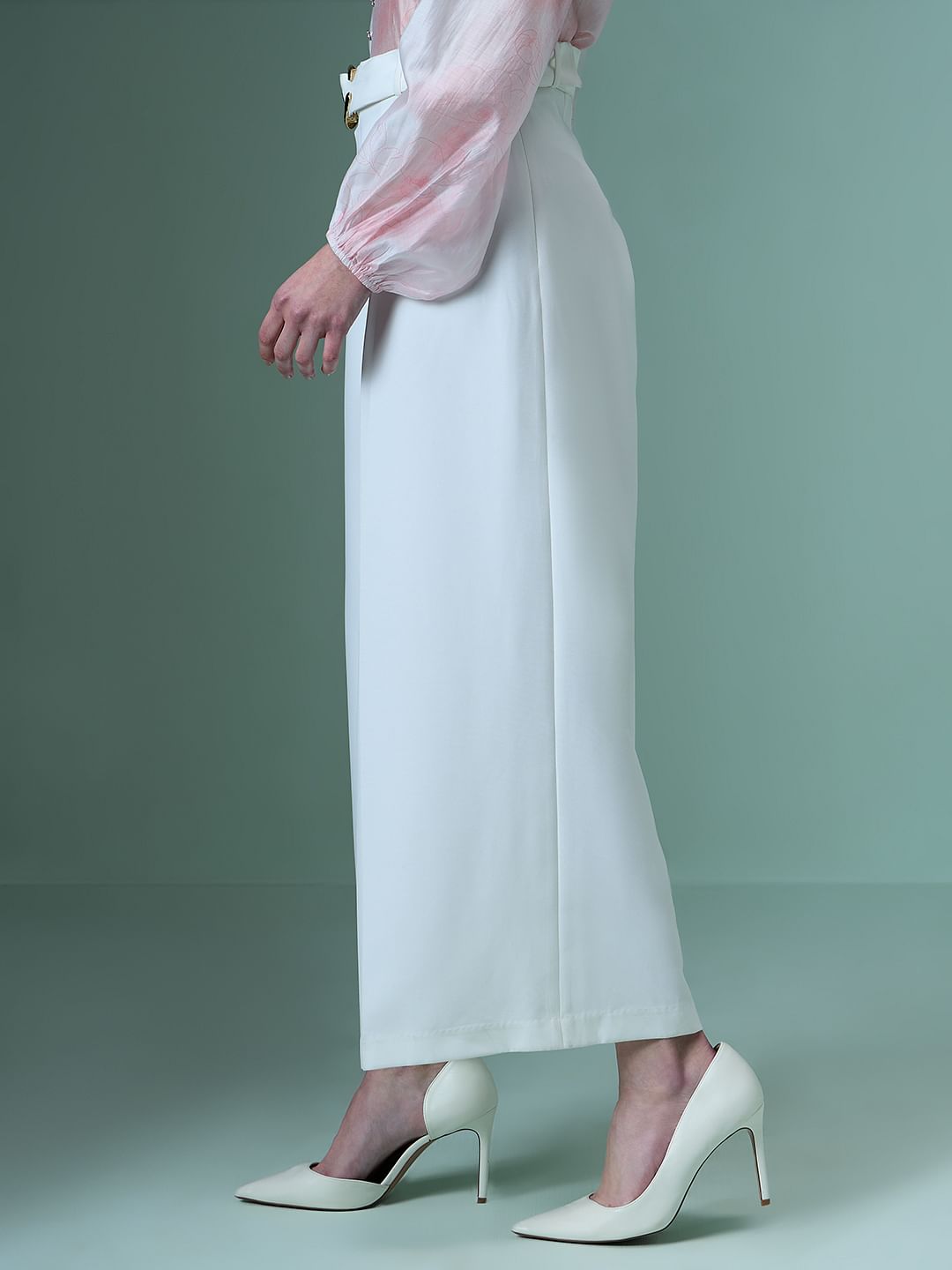 Marquee White Ankle Length Wide Leg Pants