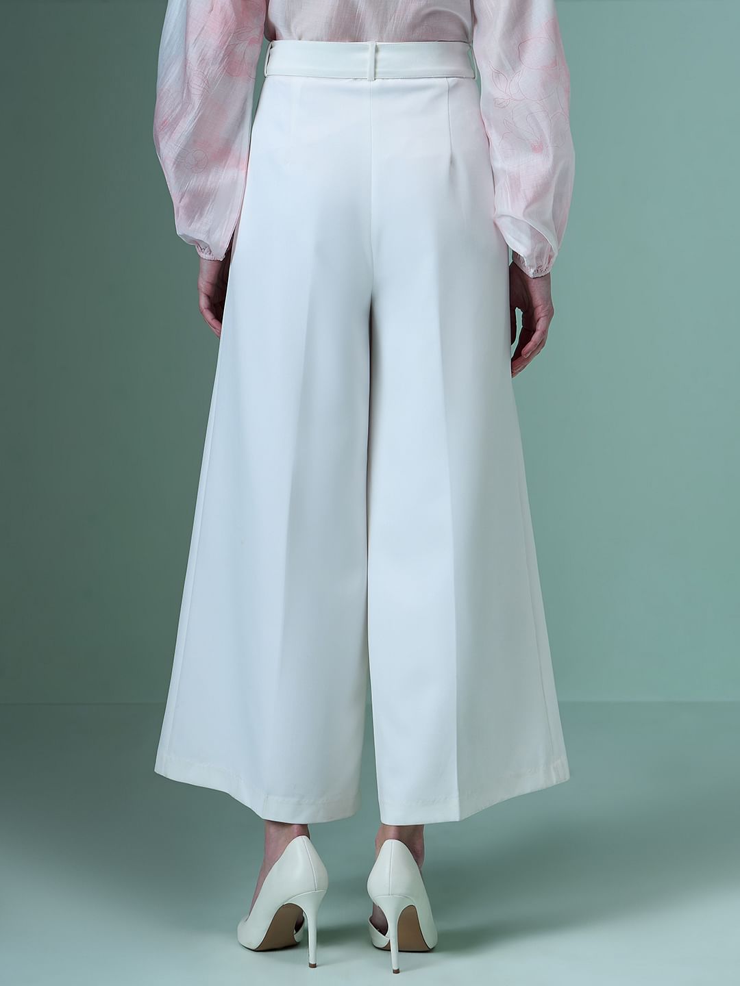 Marquee White Ankle Length Wide Leg Pants