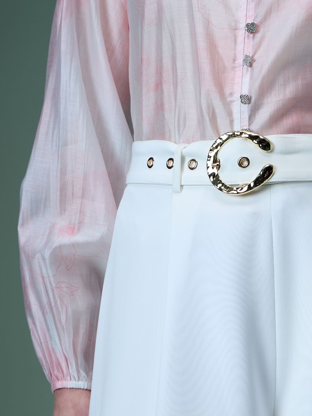 Marquee White Ankle Length Wide Leg Pants