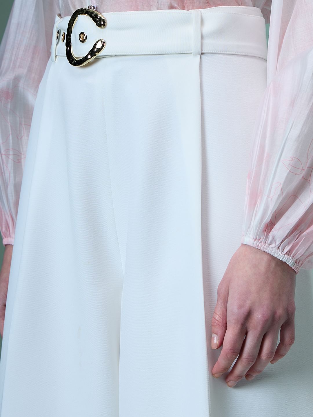 Marquee White Ankle Length Wide Leg Pants