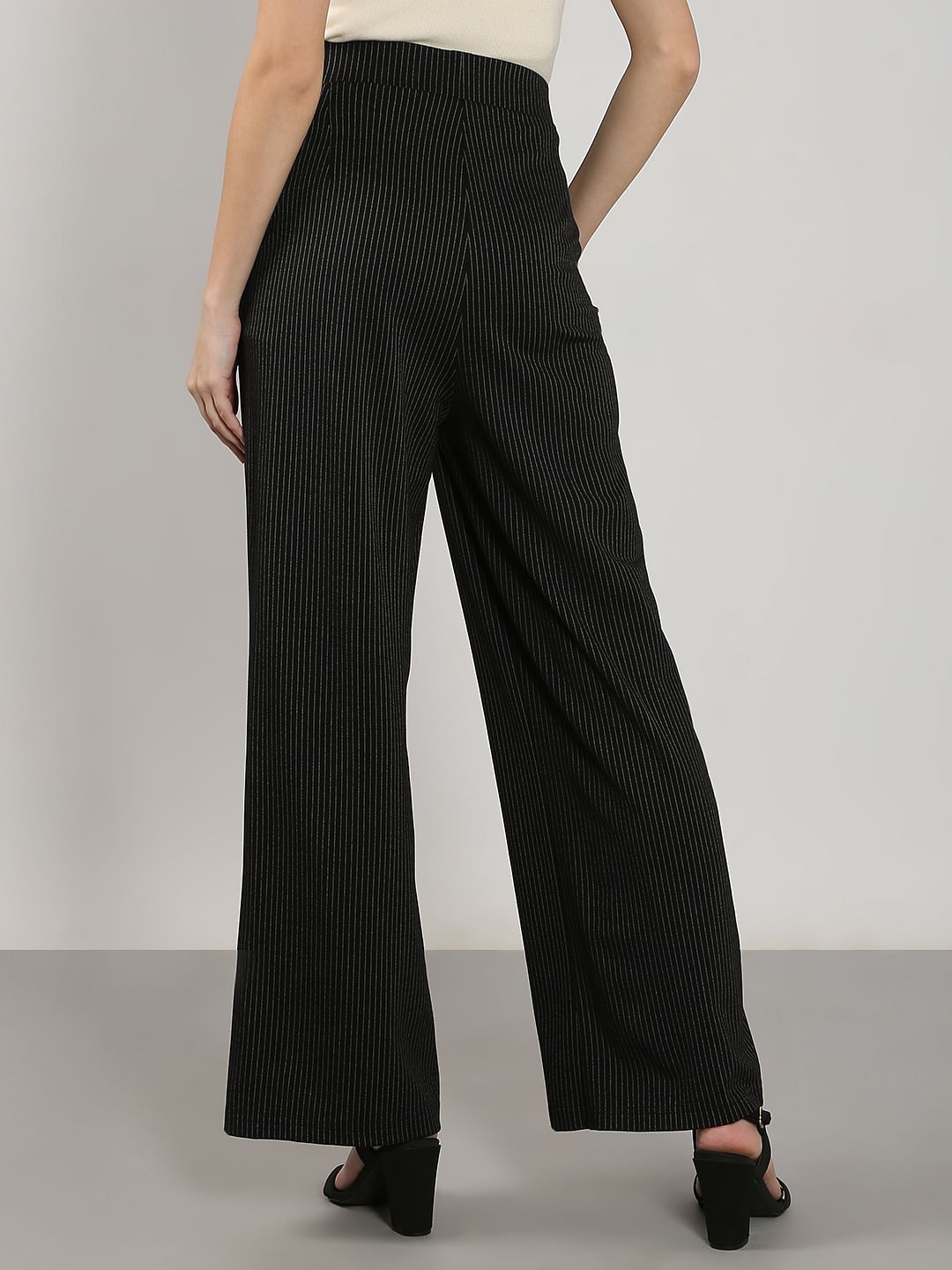 Black High Rise Striped Flared Pants