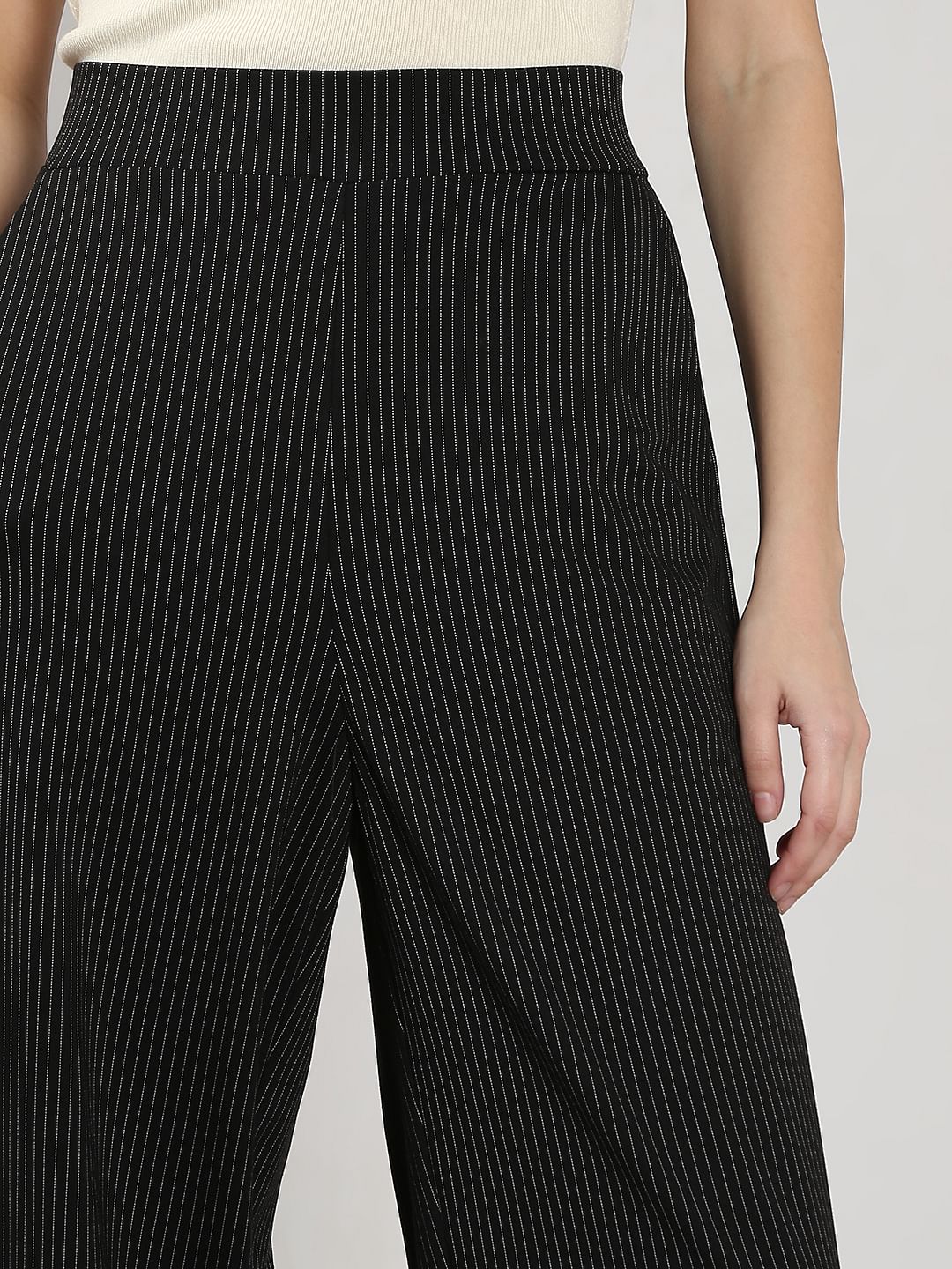 Black High Rise Striped Flared Pants