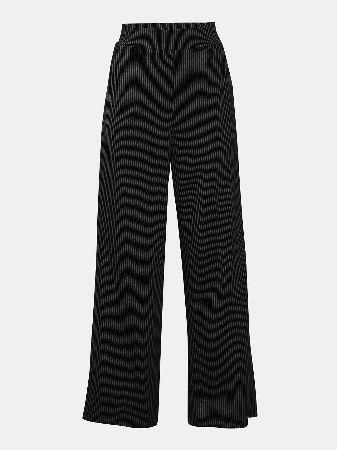 Black High Rise Striped Flared Pants
