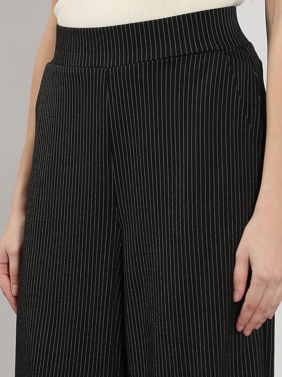 Black High Rise Striped Flared Pants