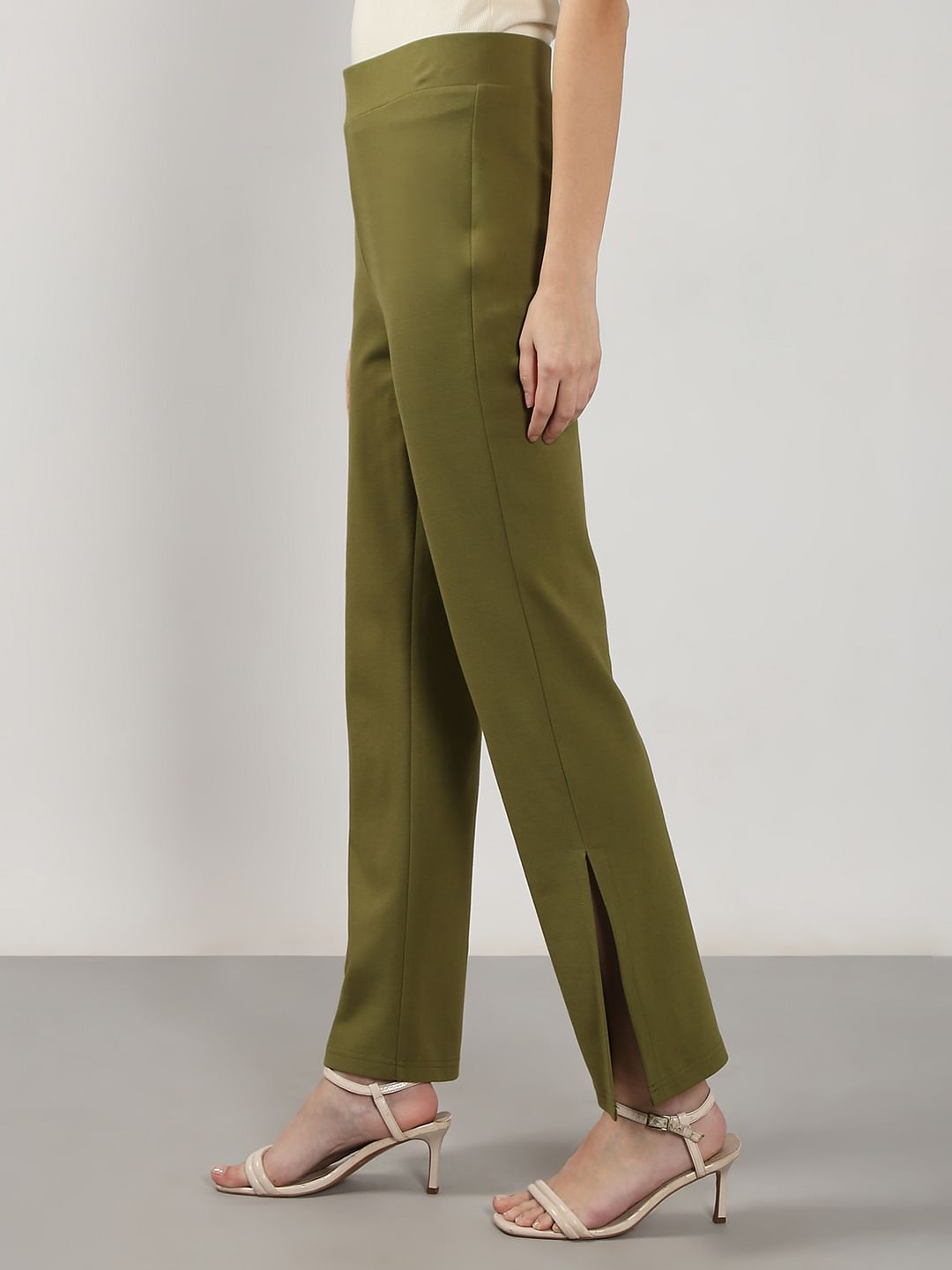 Olive High Rise Flared Pants