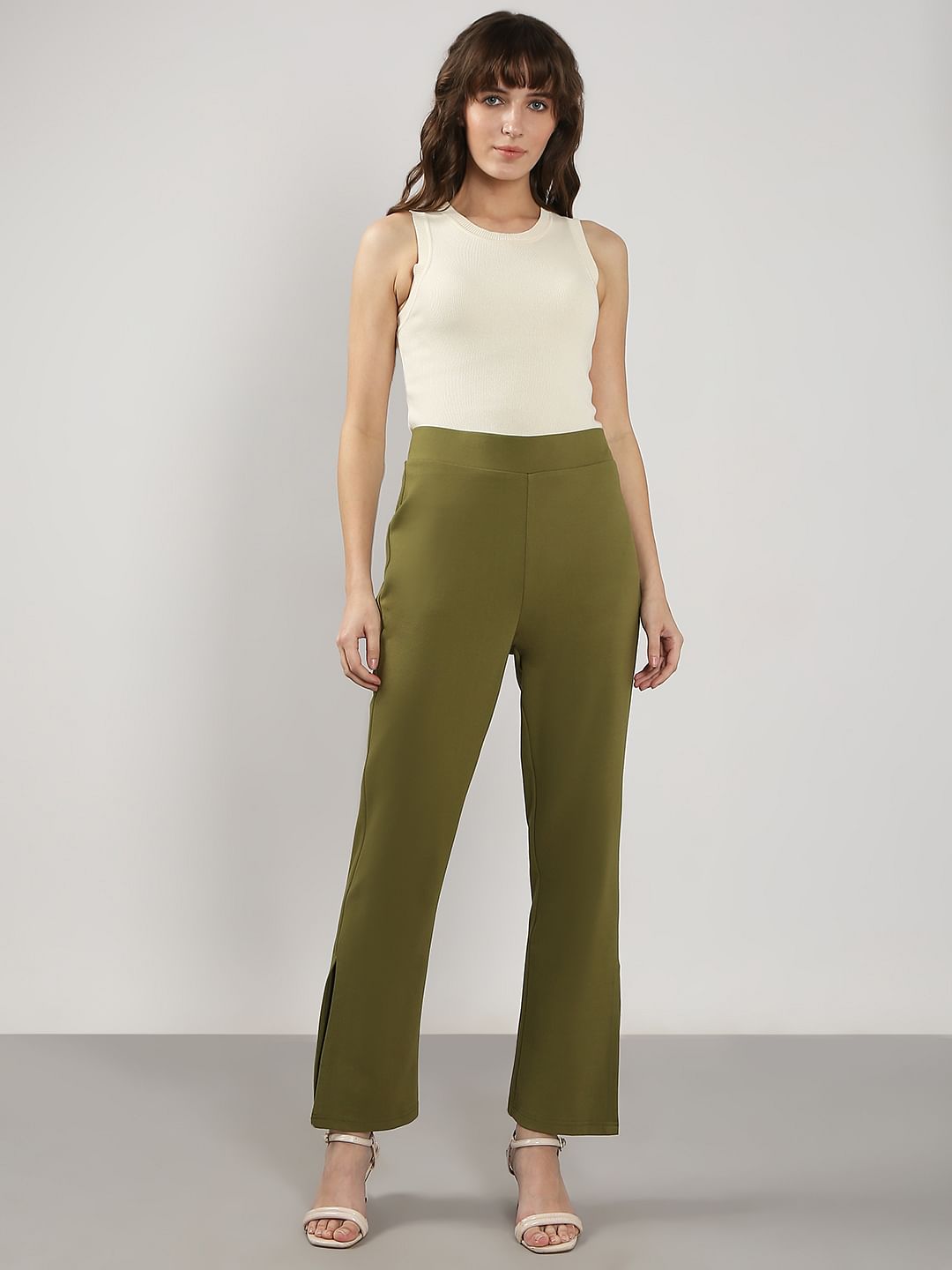 Olive High Rise Flared Pants