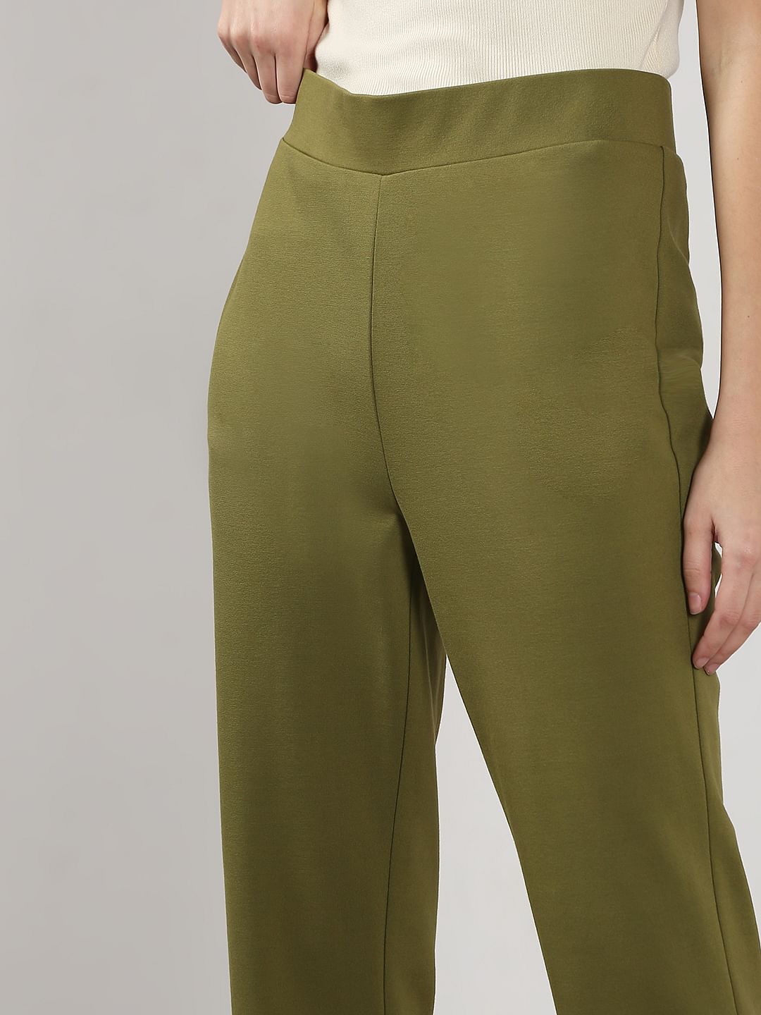 Olive High Rise Flared Pants