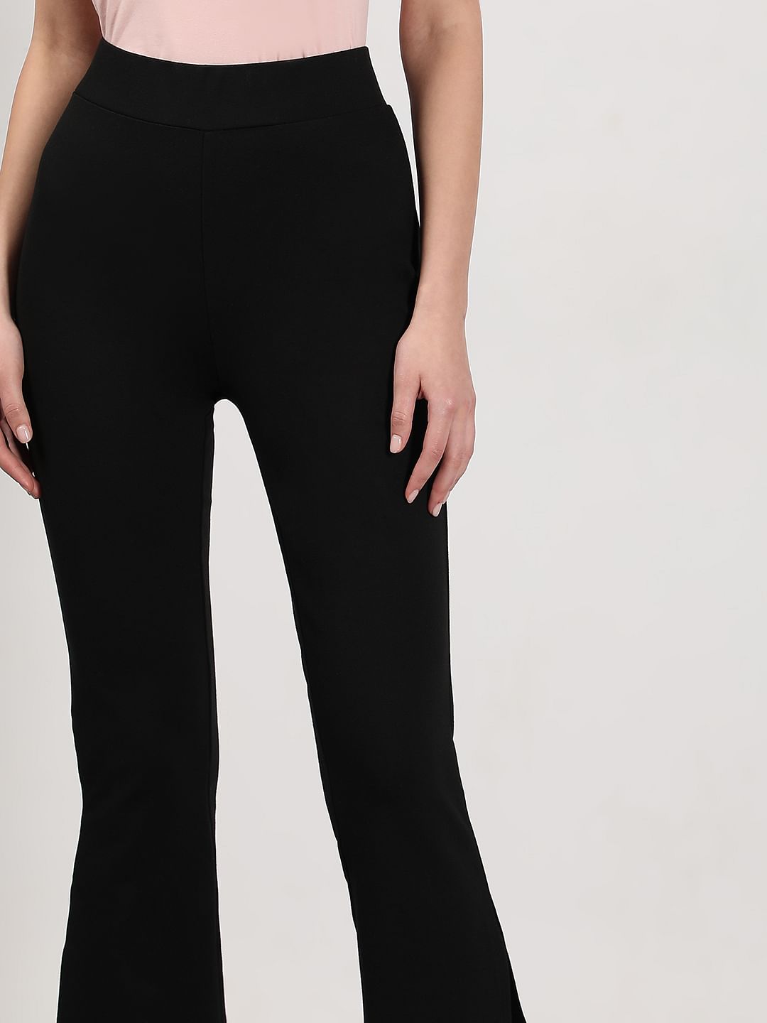 Black High Rise Slide Slit Pants